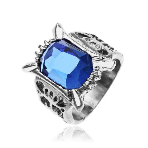 Punk Vintage Sapphire Blue Crystal Ring Men #GR547